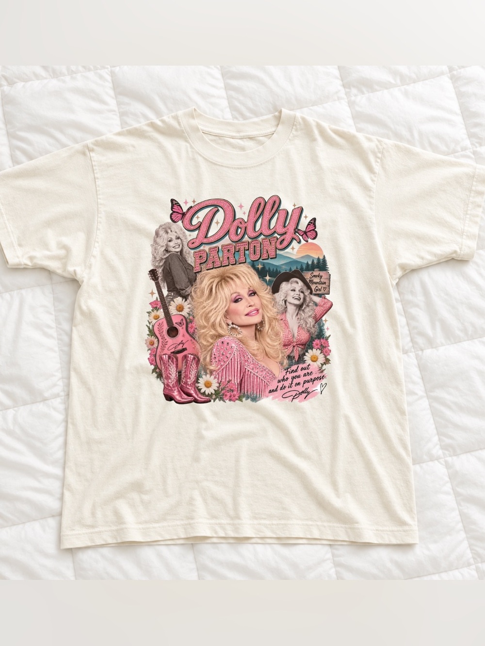 Vintage Dolly Parton Graphic Tee - Cream Pink All Size